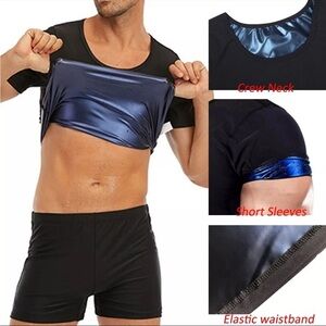 New! Men's Sweat Body Shaper Sauna T-Shirt Gynecomastia Compression Sports Top L
